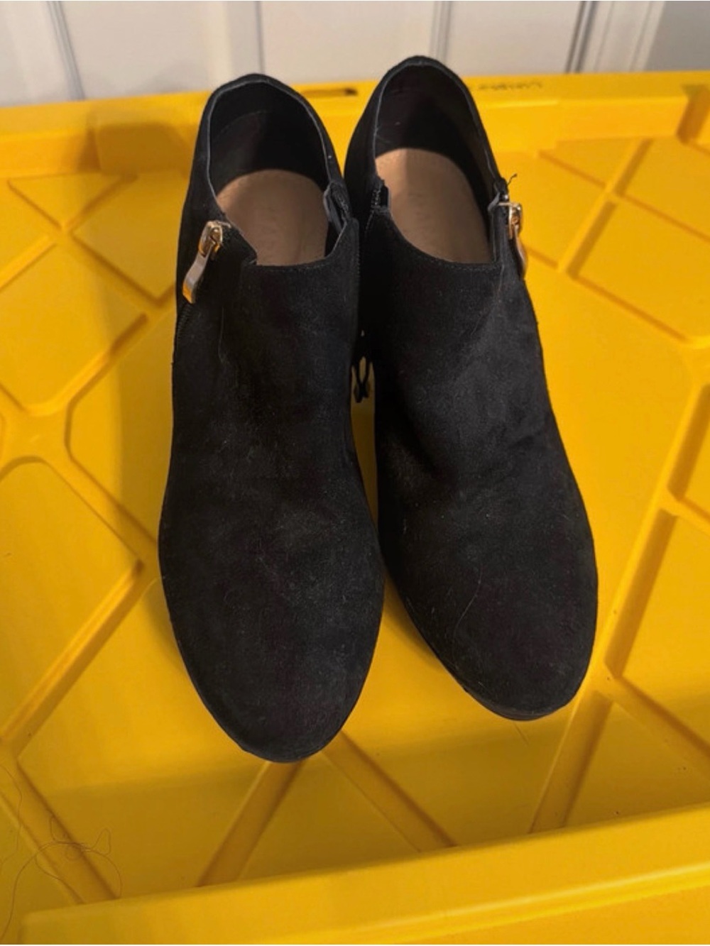 Women's Black Suede Ankle Booties with Side Zip